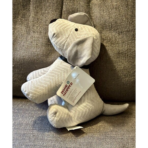 Grey Herringbone Striped Dog Stuffed Weighted Door Stop Begging New Tag Morgan - Picture 5 of 9